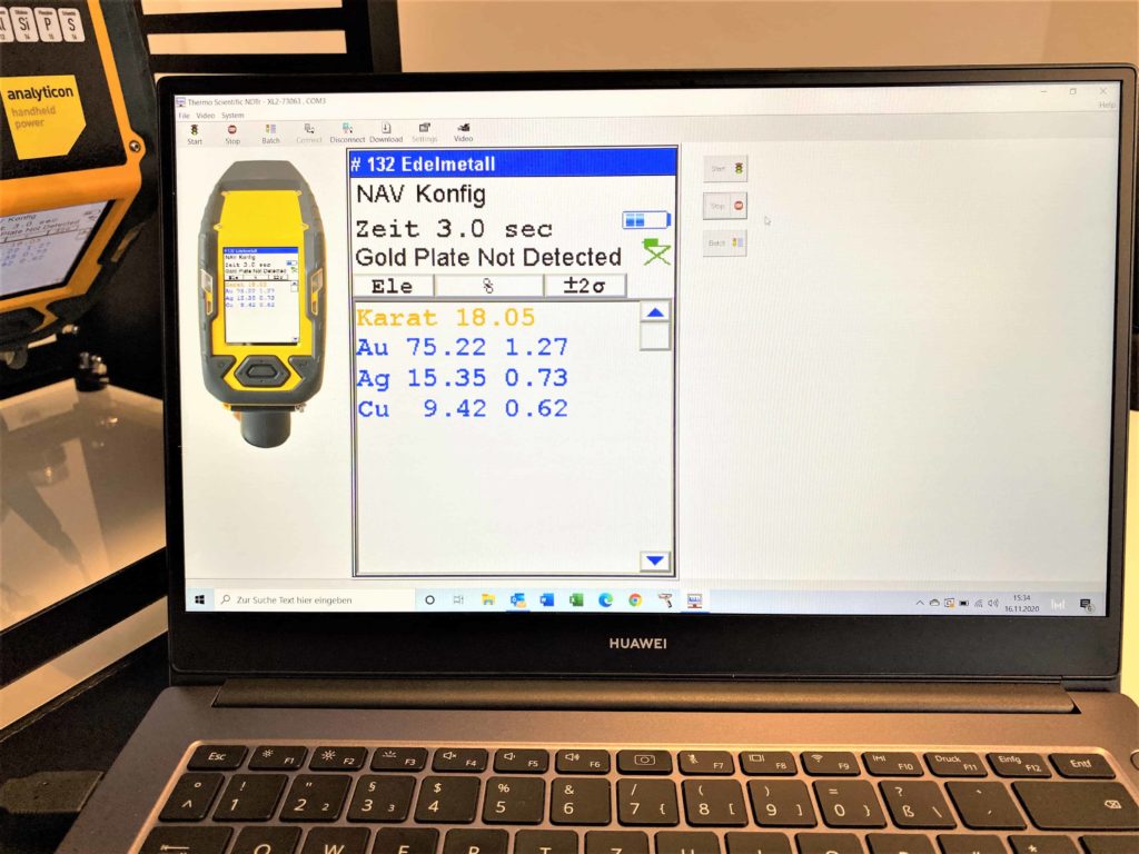 Edelmetall-Analysesoftware Detailansicht Notebook